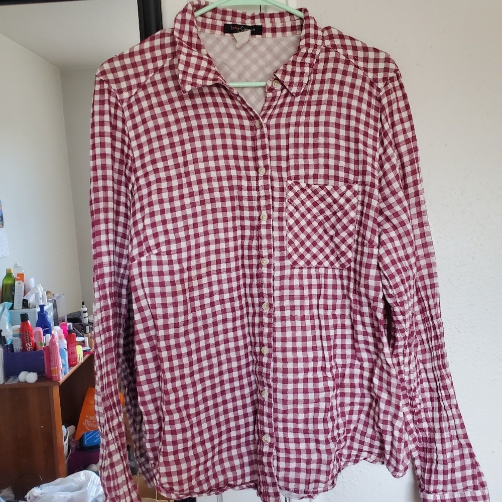 Forever 21 gingham plaid purple plaid shirt